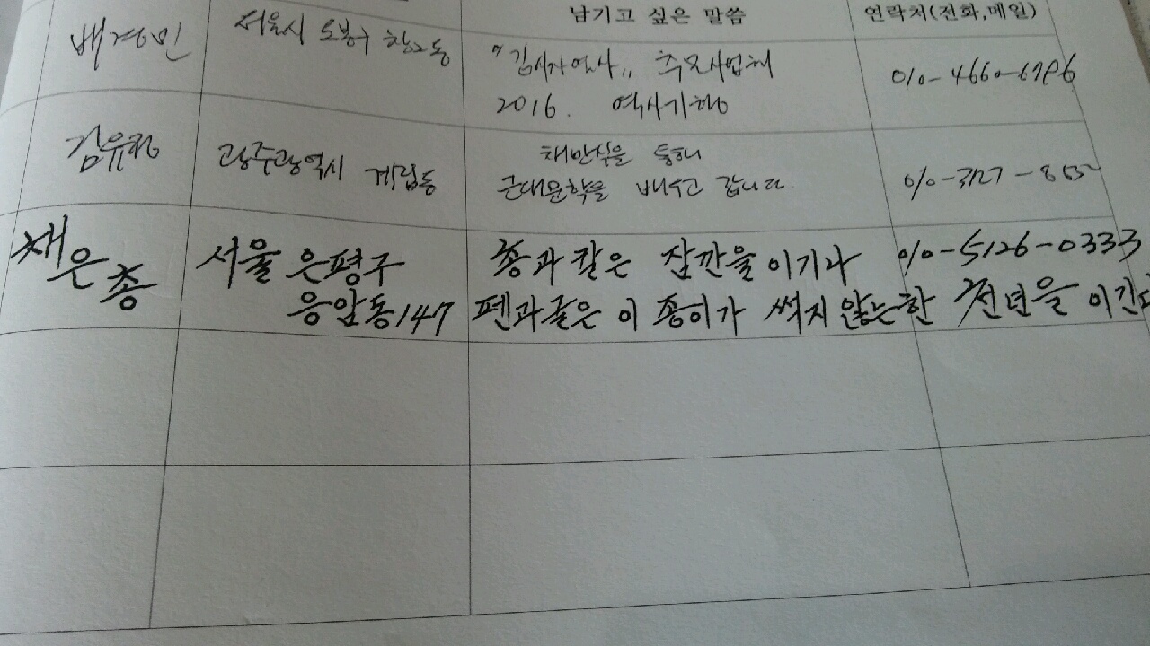 관람객이 기록한 한구절의 문장