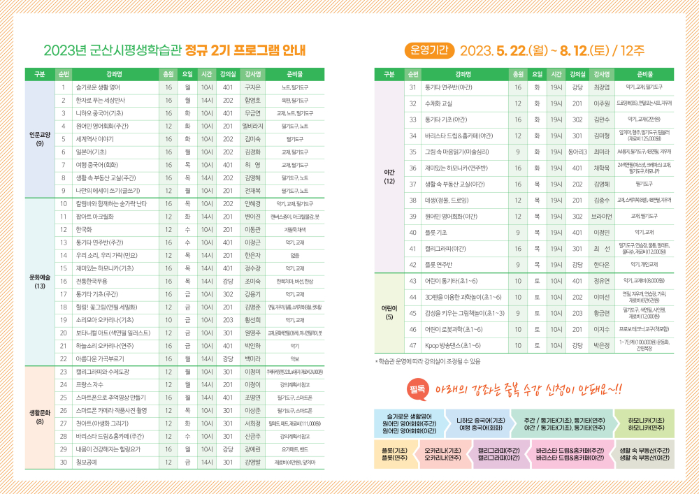 2023년군산시평생학습관정규2기수강생모집(2)