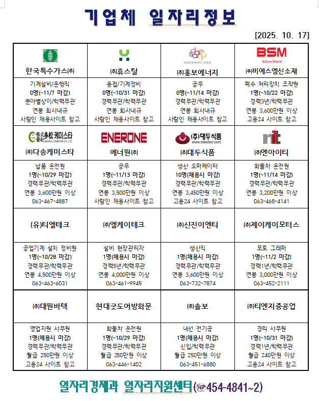 기업체일자리정보(10.17.)