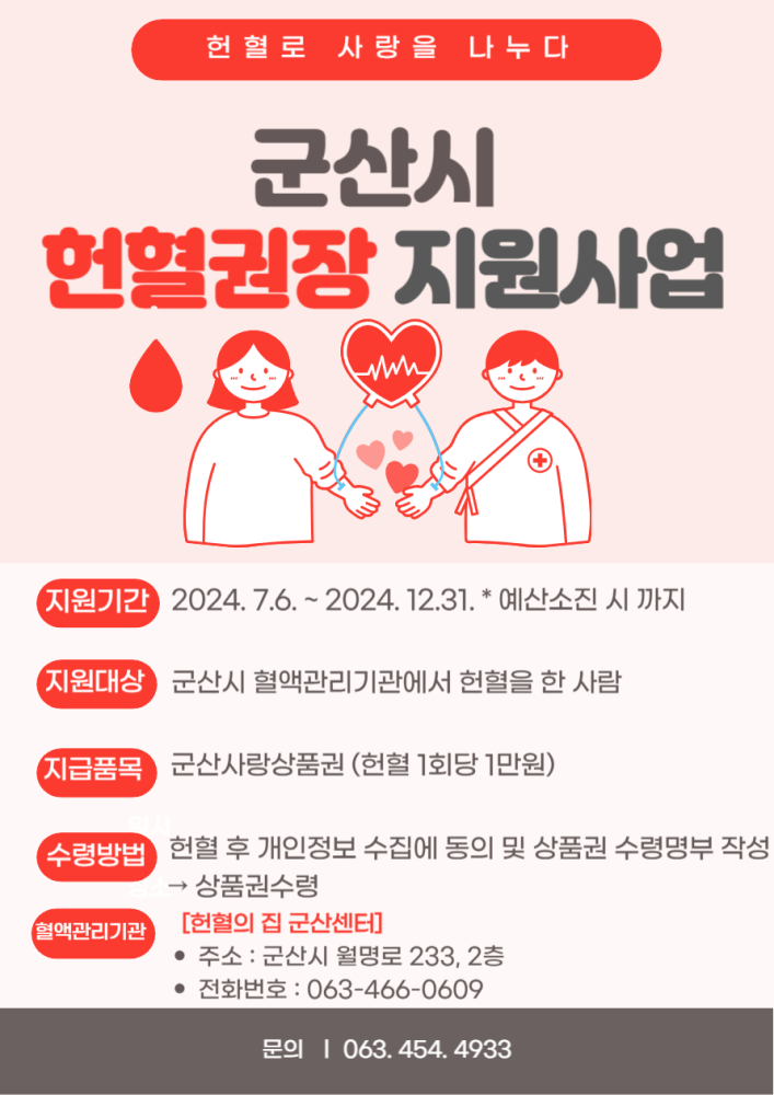 군산시헌혈권장지원사업포스터